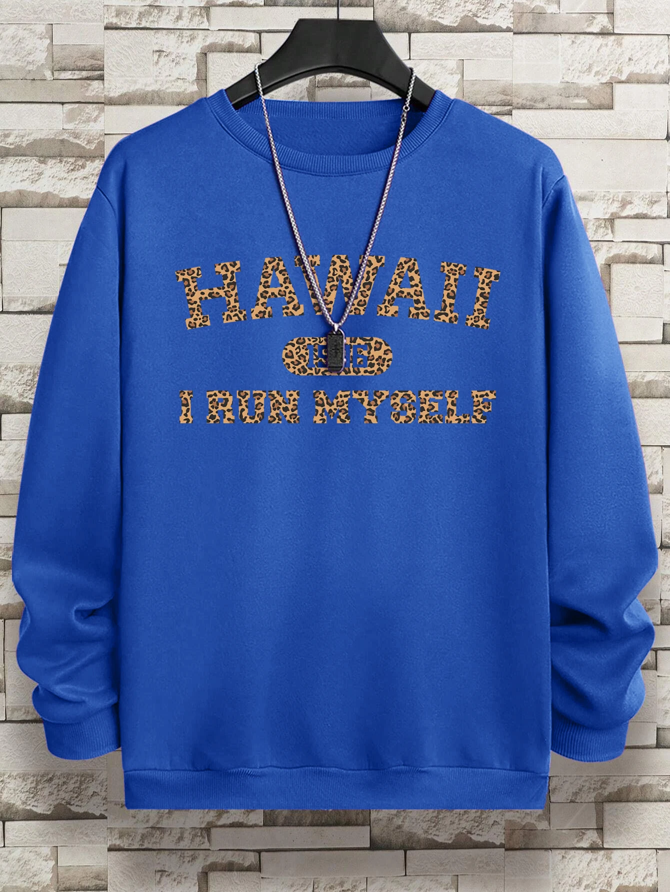 Hawaii I Run Myself City Print Pullover Men Soft Hip Hop Long Sleeve Retro O-Neck Fashion Top Unisex Colour Fleece Clothes