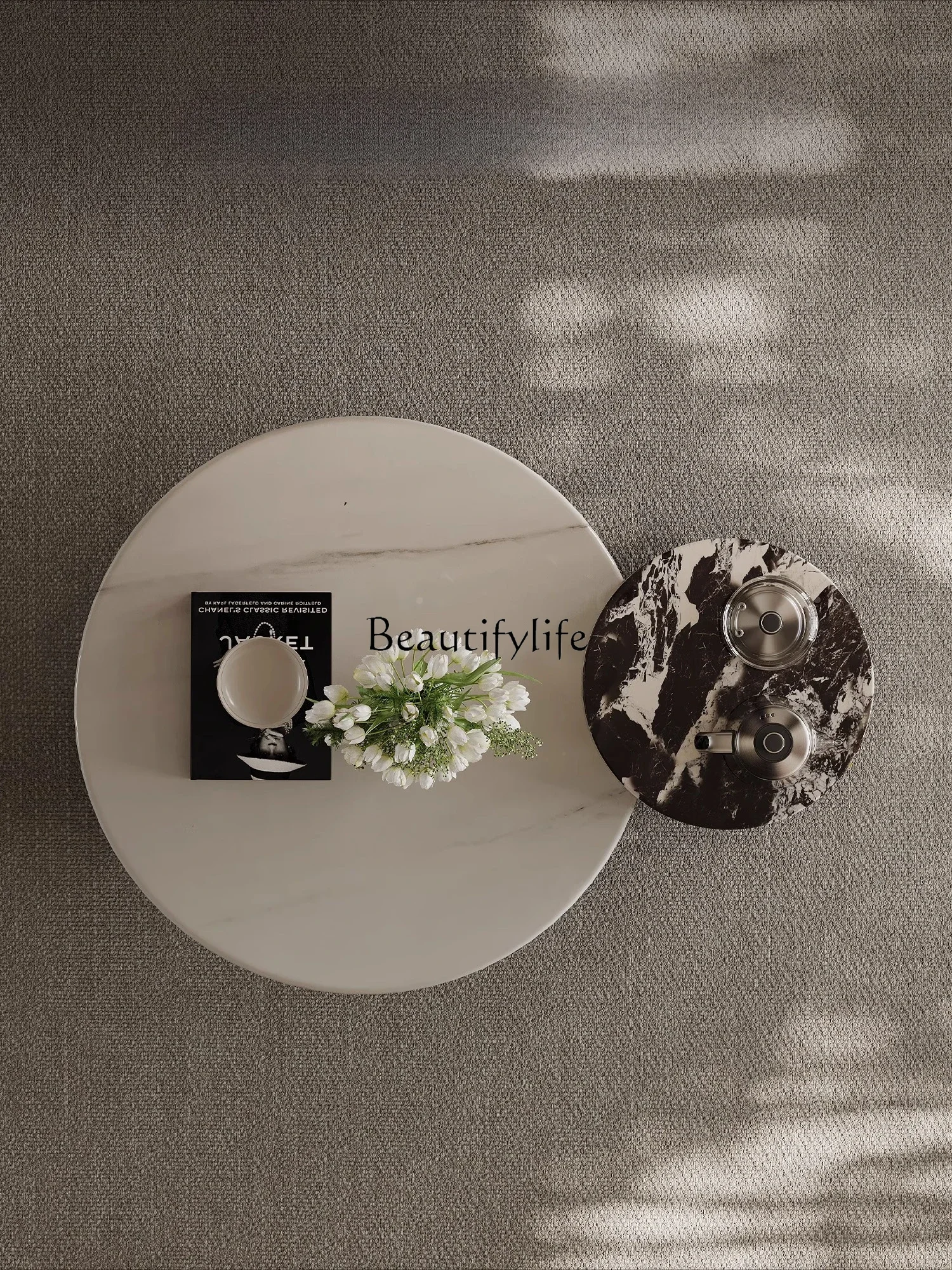 Ljy Italian minimalist marble coffee table combination kettle integrated round movable small tea table tea table living  househo - Image 5