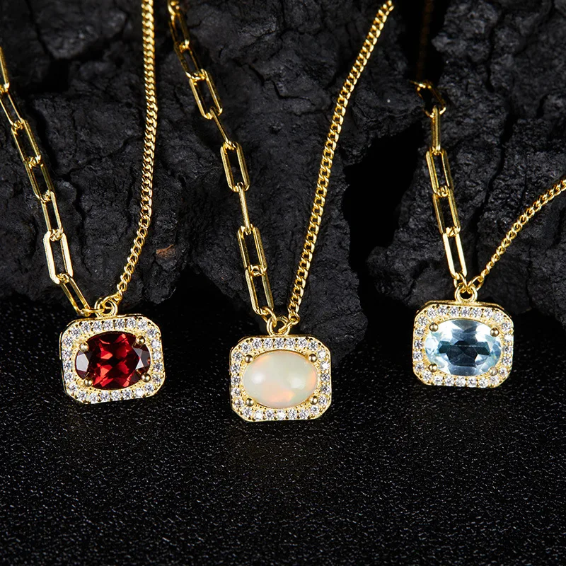 

Винтажное ювелирное ожерелье из стерлингового серебра 925 пробы с инкрустацией натуральным опалом для женщин, невыцветающее универсальное ожерелье