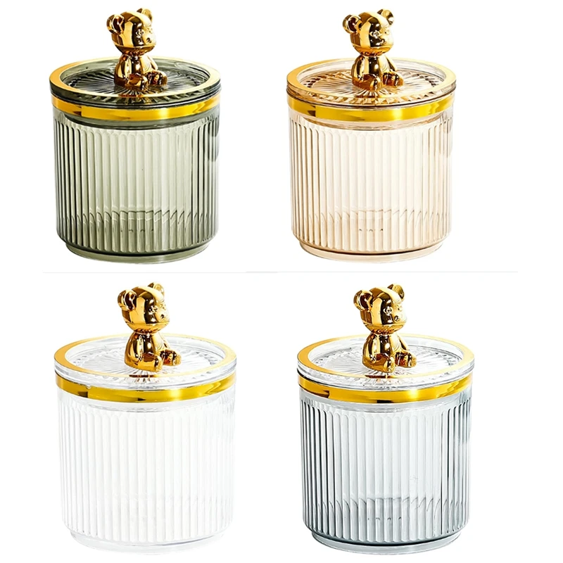 Kotak penyimpan kapas akrilik, penyimpan kapas beruang lucu bantalan katun penata Makeup untuk kotak kapas tahan lama transparan