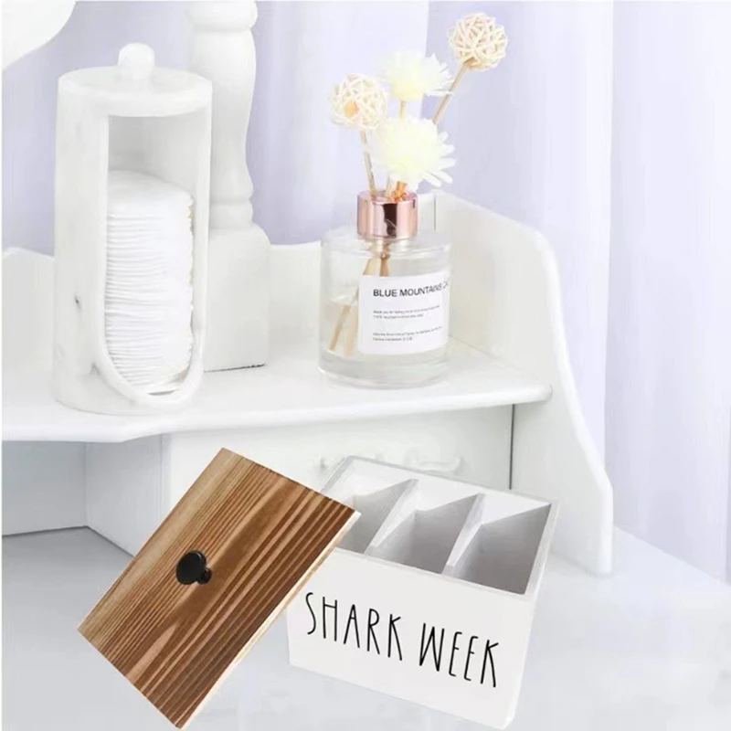 2PCS Tampon Holder For Bathroom Wood Bathroom Storage Bin With Lid Wood Movable Partition Organizer Feminine Organizer