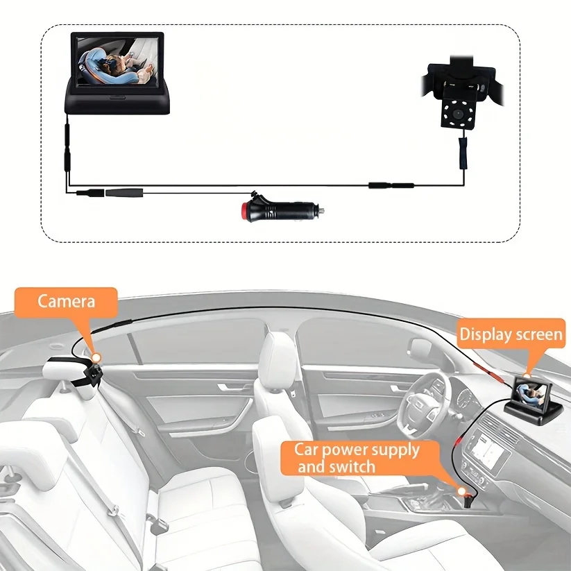 

1 Set 4.3 Inch High-Definition Car Monitor - Compact Foldable Design, Wide Angle Lens - Perfect for Reverse Parking