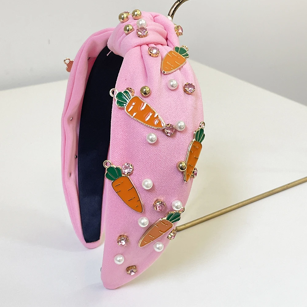 Easter Kids Girls Pink Carrot Egg Rhinestone Knot Hairband Headband Adult Hair Accessories Hair Jewley