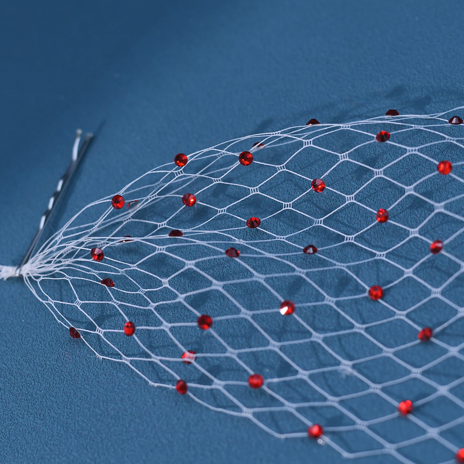 Voile de Cage à Oiseaux en Gaze Blanche Décorée de Strass Rouges, Accessoires de Mariage pour Femme, MA38