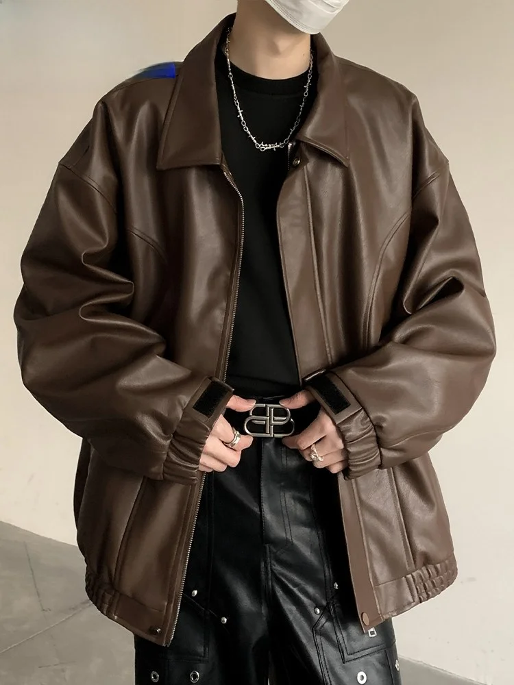 

Wassup Happy Men's Leather Jaet Vintage American Sle Pilot Motorcycle Jaet Autumn Winter Faionable Loose Fit PU
