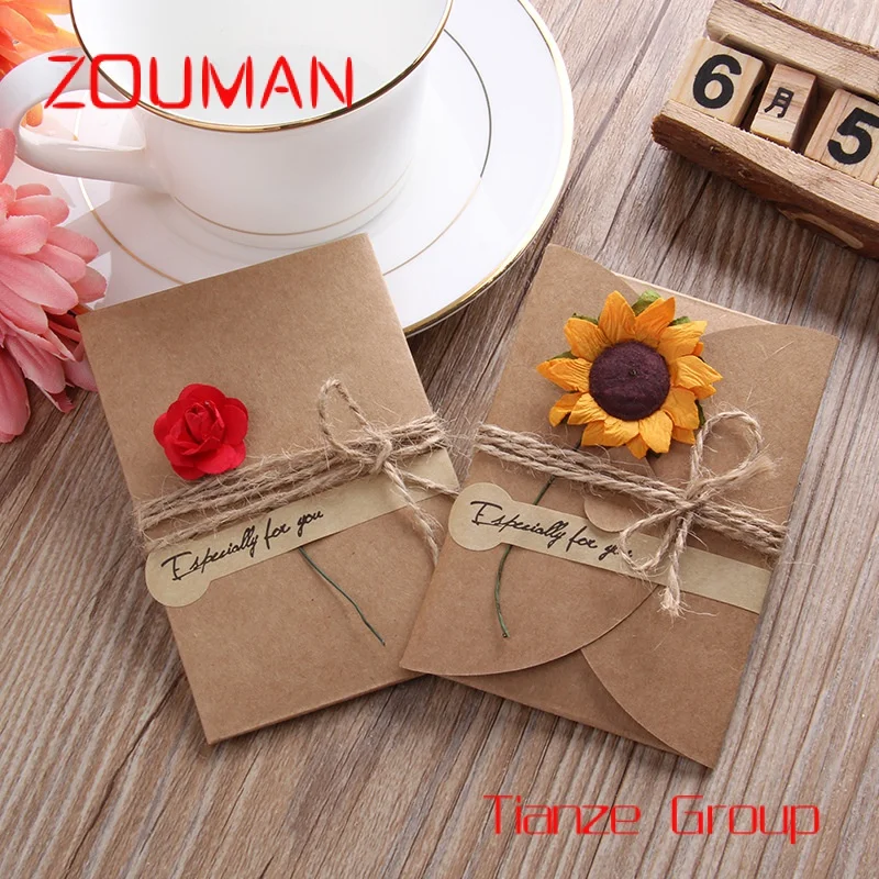 Custom , Retro Kraft Paper Dried Flower  Greeting Cards Birthday Wedding invitation  Greeting Cards