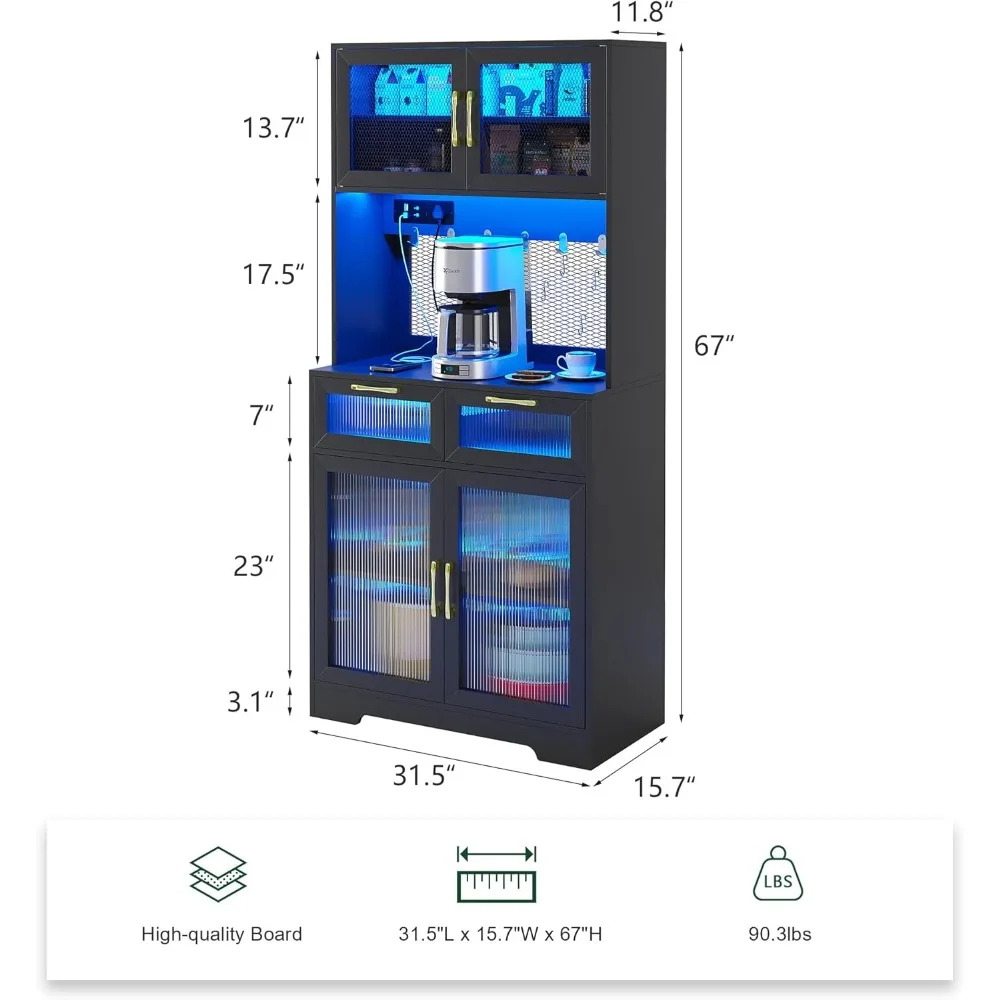 67 inch kitchen cabinet with power socket and USB port, LED kitchen cabinet with motion sensor light