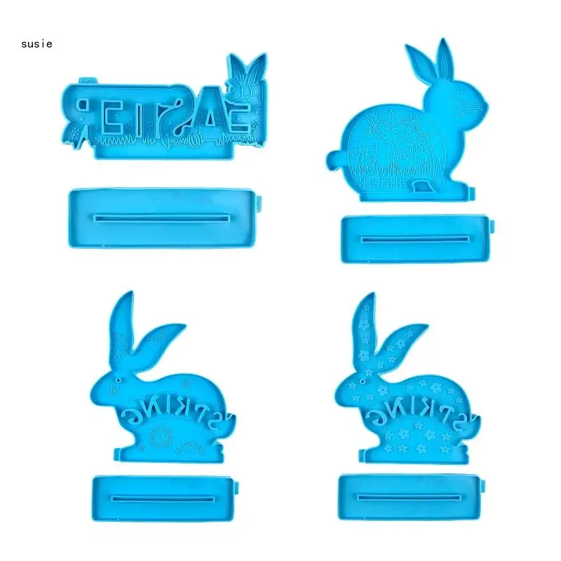 

X7YA 1 Set Easter Rabbit Bunny Desktop Decoration Epoxy Resin Mold Table Sign Plaque Figurines Ornament Silicone Mould DIY Tools