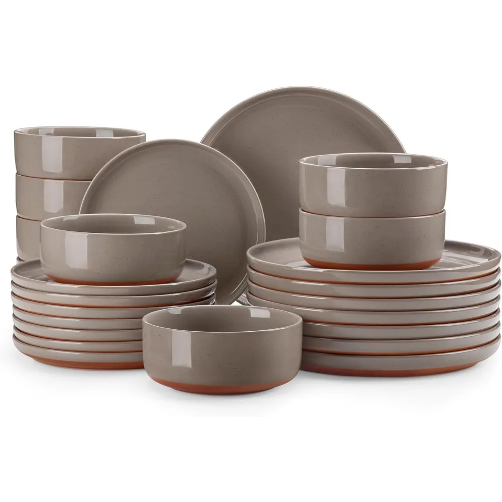 طقم أواني طعام سيراميك حديث مكون من 8 أطباق وأوعية مالاكاسا مكونة من 24 قطعة، طقم عشاء مطبخ من الخزف الحجري