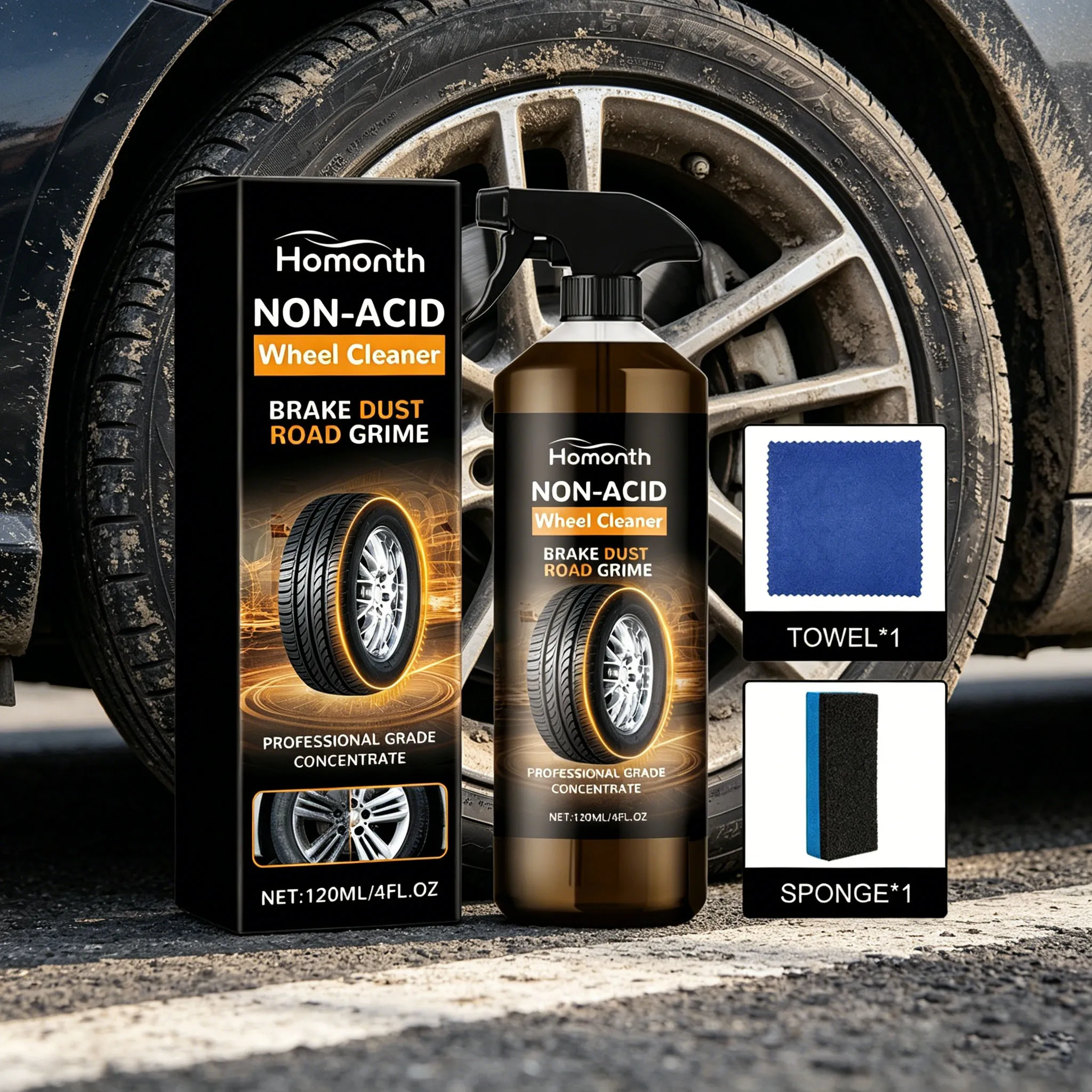 Car Tire Cleaner Set Wheel Hub Refurbishment Anti-Aging Cracking Decompose Oil Fat Black Gloss Tyre Coating Cleaning Spray 120ml