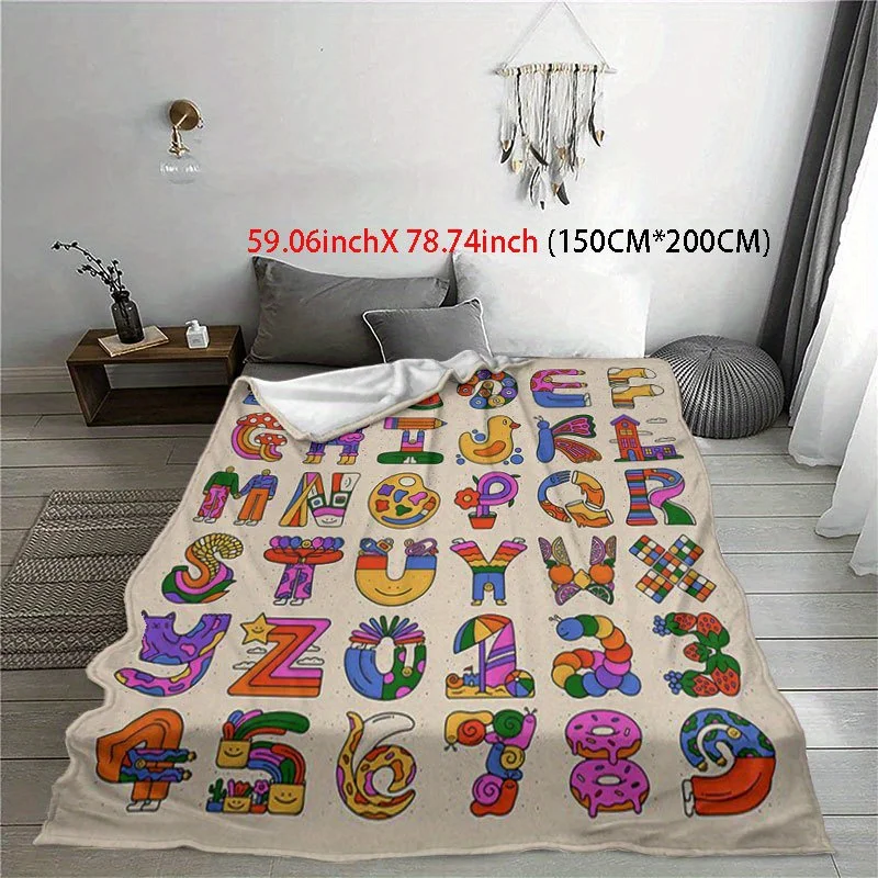 Alphabet Fun Learning Blanket Reversible Flannel Throw for Kids Room AllSeason Comfort Educational Play Gift