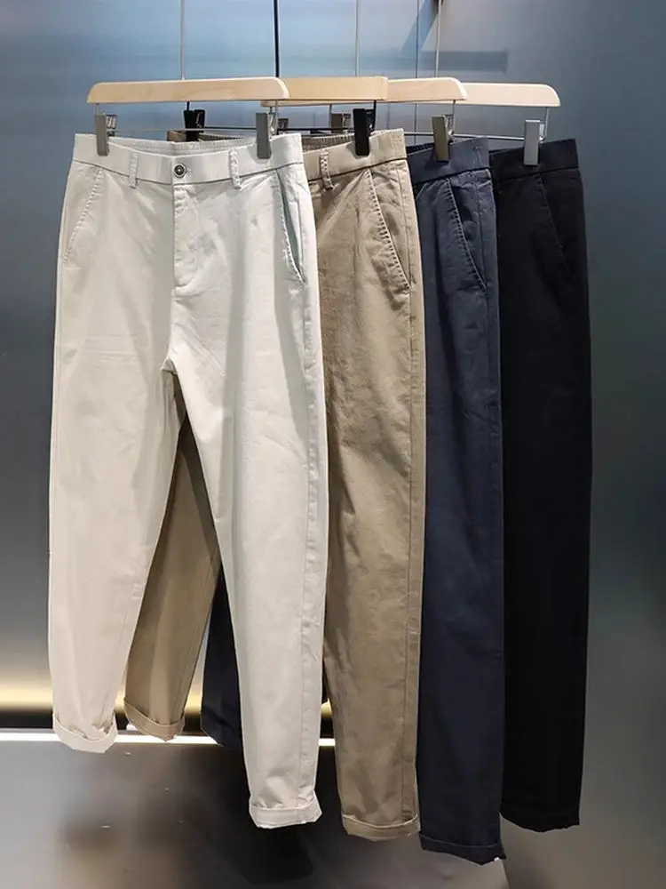 

Spring Summer New Sle Casual Pants Men's Slim Straight Pure Color Long Trousers Breathable Polyester Fiber Youth Faion