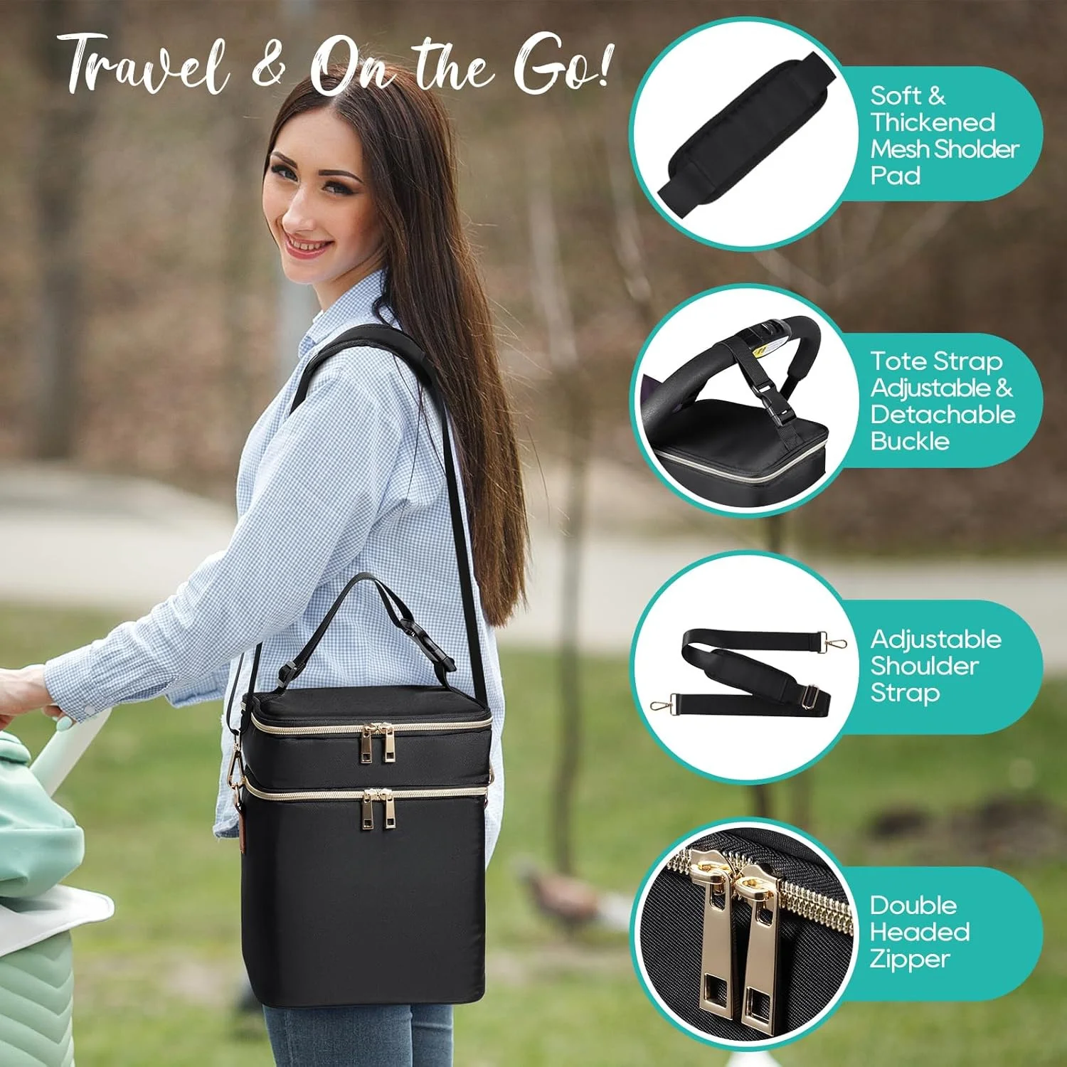 

Сумка-холодильник для грудного молока с охлаждающим элементом, вмещает 6 детских бутылочек объемом до 9 унций, двухслойная, водонепроницаемая, герметичная, с плечевым ремнем.