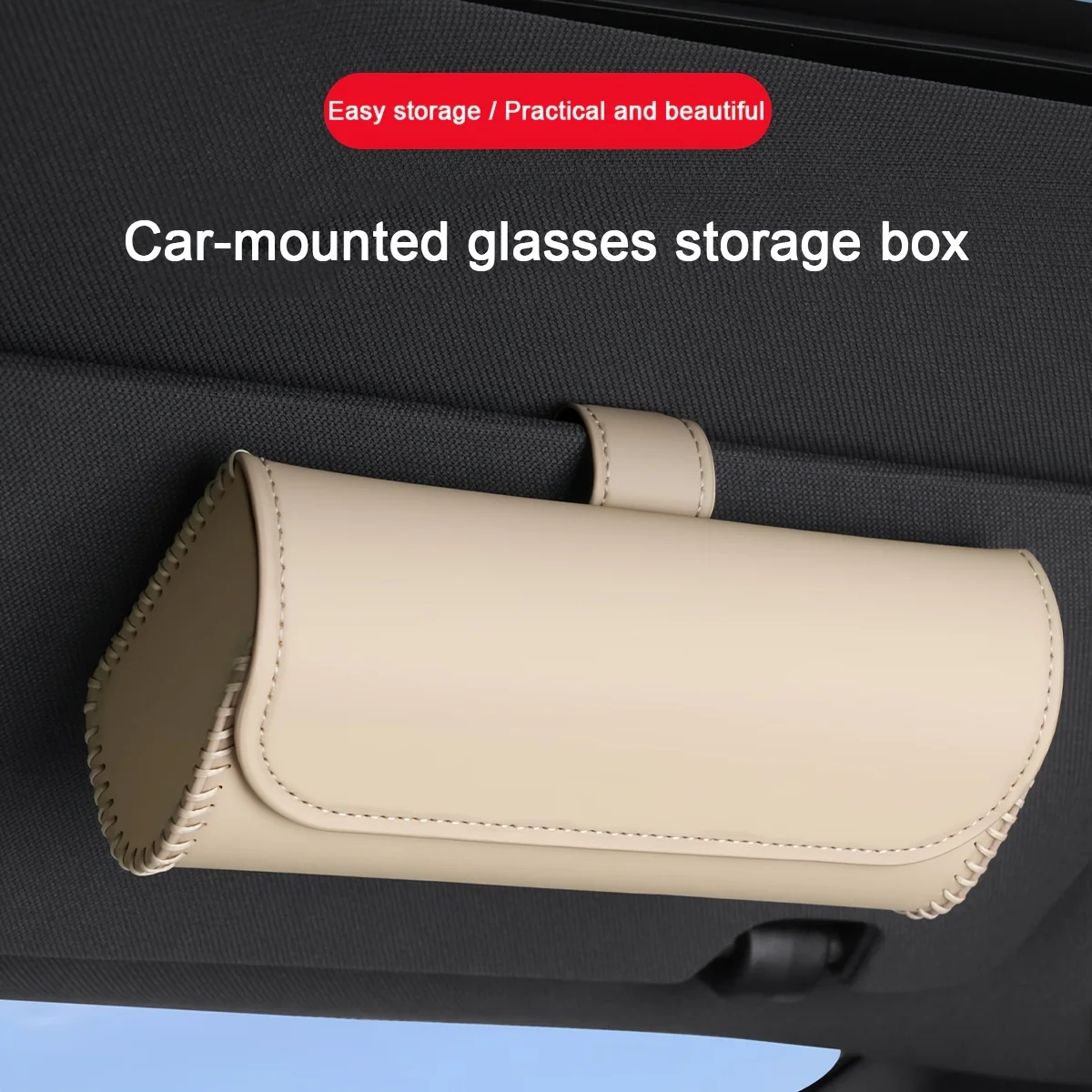 1pc, a must-have artifact in the car, hand-stitched PU leather universal car sun visor glasses case that can hold glasses clips