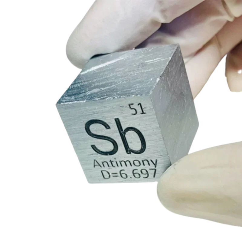 

Antimony metal in the periodic table- Cube Side length is one inch (25.4mm) and weight is about 110g 99.9