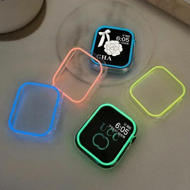 

Светящийся чехол для Apple Watch Case Ultra 49 мм 45 мм 44 мм 41 мм 40 мм Жесткий бампер из ПК Защитная рамка iWatch 98 7 6 5 SE Аксессуары