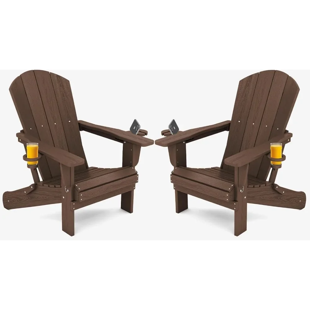 

Adirondack Chair with Cup Holders - Composite Adirondack Chairs Set of 2 HDPE Outdoor Chairs All Weather Use