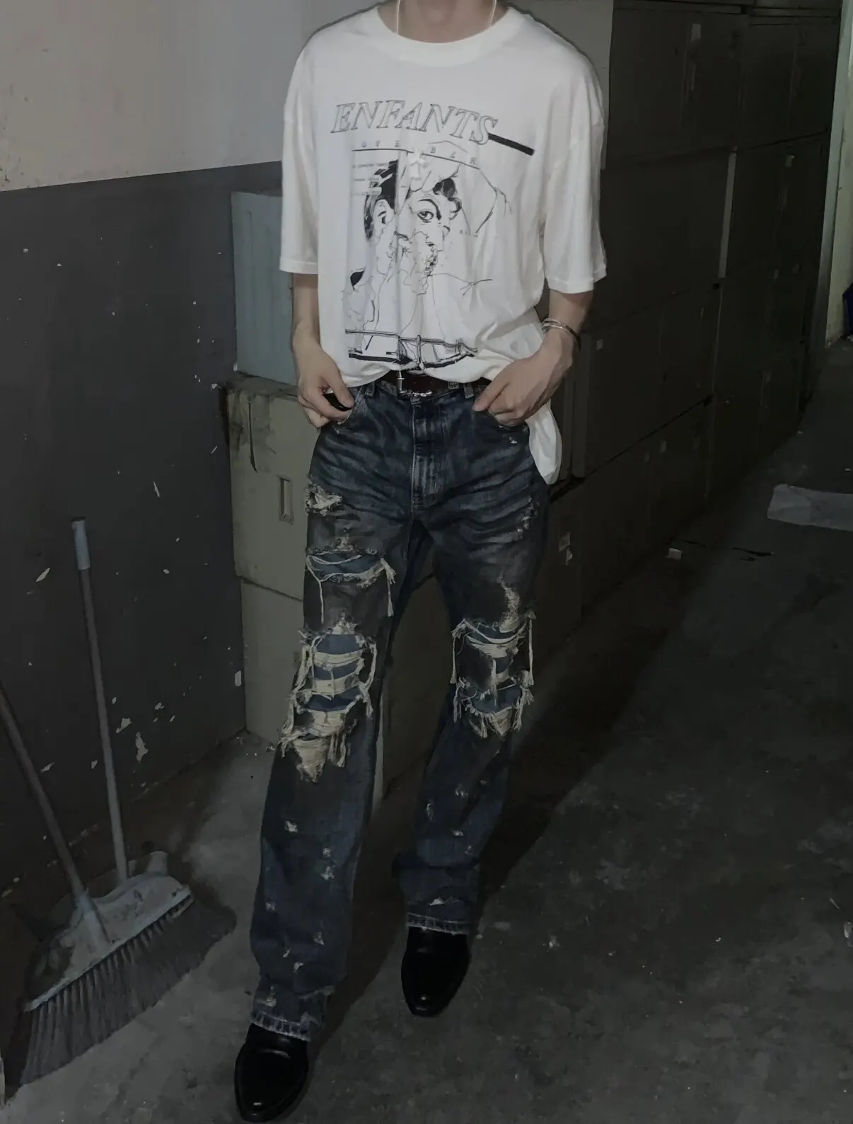 ER/D 23SS Shaved Printed Washed Crew Neck Single Stitch T-Shirt Short Sleeve