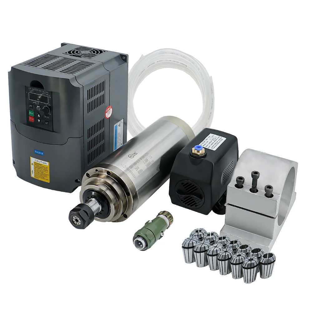 

HLTNC 3 Bearing Water Cooled 3KW Spindle Motor 220V 100MM Diameter 3pcs Bearing ER20 With YL4kw Inverter Package