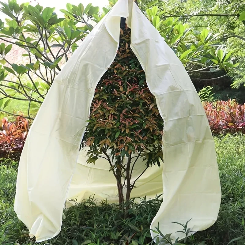 3-Pack Beige Plant Frost Protection Covers,Zipper Drawstring Winter Warming Shields for Greenery and Vegetables - Durable Garden