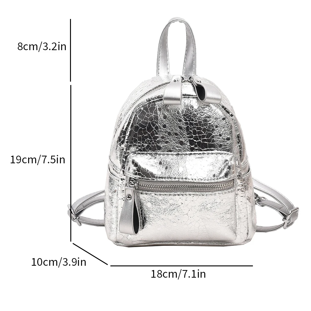 Luxury Fashion Silver Backpack For Women High Quality PU Leather Shoulder Crossbody Bag Small Lady Travel Handbag Backbag Black