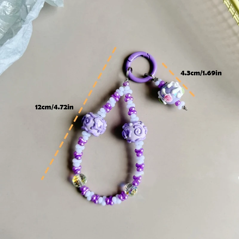 Candy Colors Beads Key Chain Hand Painted Beads Phone Pendant Headphone Case Charm Bag Decor Phone Wrist Strap Anti-Lost Chains