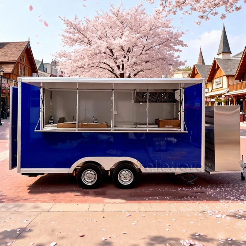 Stainless Steel Fully Equipped Food Trailer Hot Dog Movable Food Truck Outdoor Mobile Food Truck Trailer with Fryers Stove