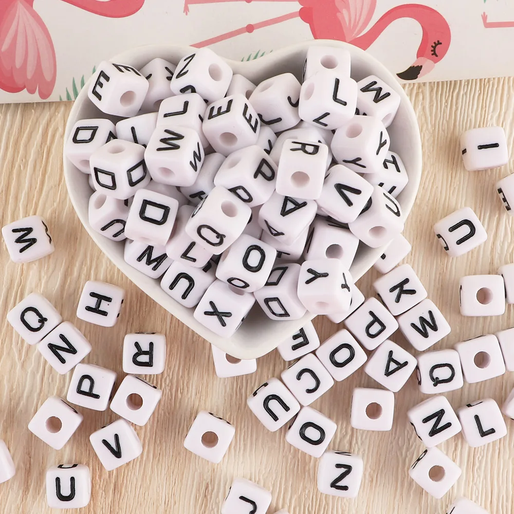 20/50/100Pcs 10MM White Square Cube Acrylic Letter Beads Single Alphabet Beads For Jewelry Necklace Bracelet Accessories Making