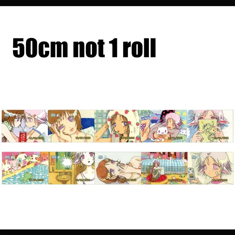 50cm Kawaii Hand Drawn Faded Memory Vintage Anime Girl Stickers DIY Scrapbook Craft Stationery Rare Collection Supplies