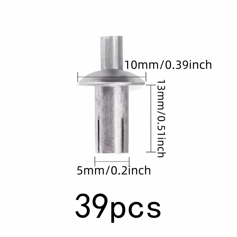 39 pcs 5*13mm Hammer Drive Rivets with Hammer Strike Installation, ideal for Furniture Assembly and Home Repair Fixing
