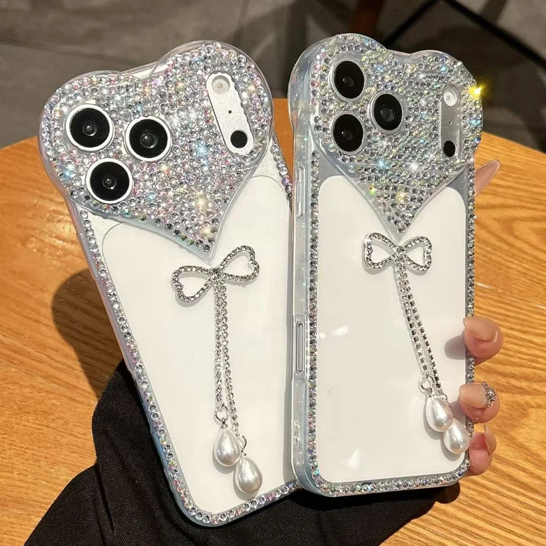 

Heart Diamond Camera Protection Case For iPhone 17 Pro Max Jewelled Cover For iPhone 17ProMax 16 Pro 15Promax Luxury Clear Shell