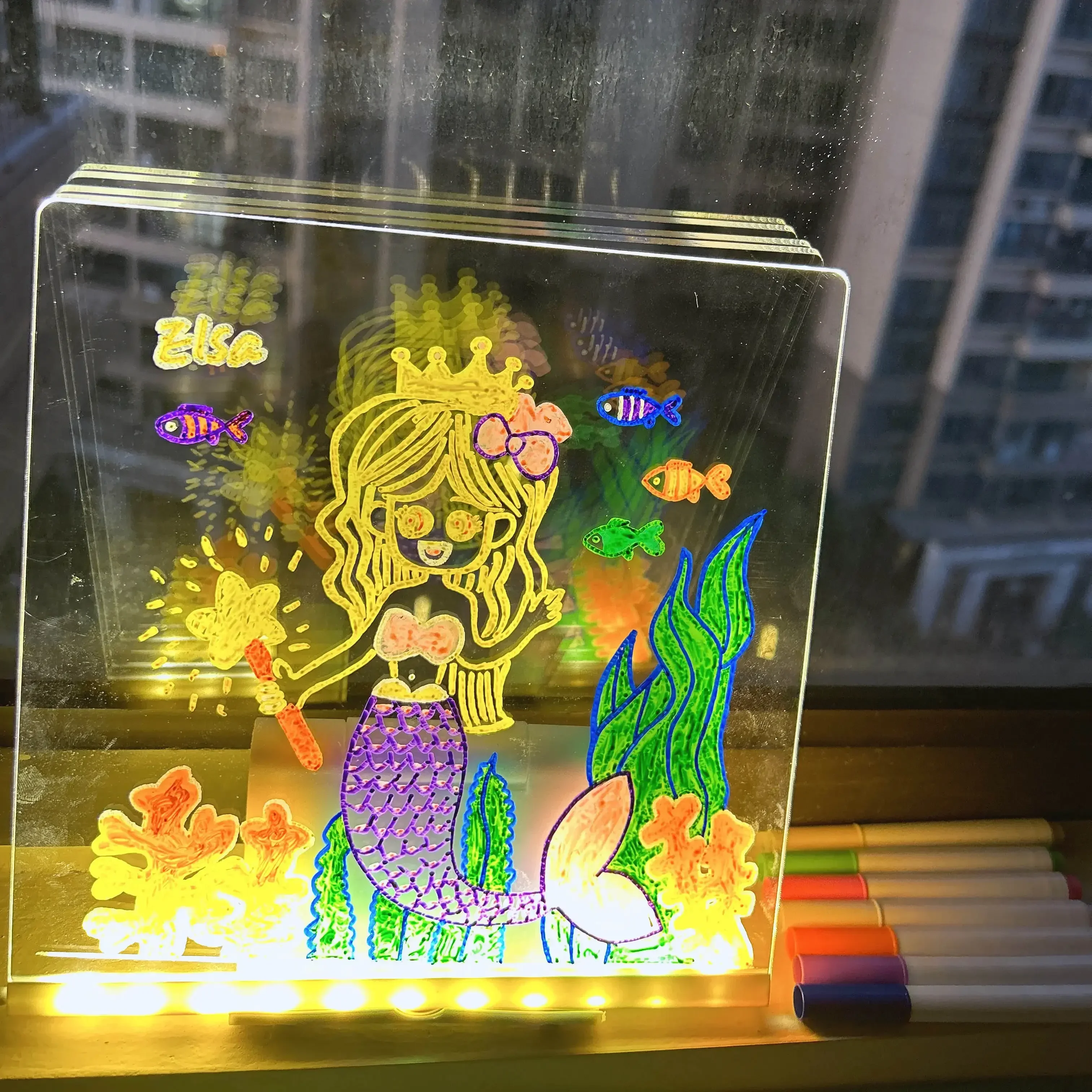 Christmas DIY Erasable LED Acrylic Drawing Board with Night Light Atmosphere