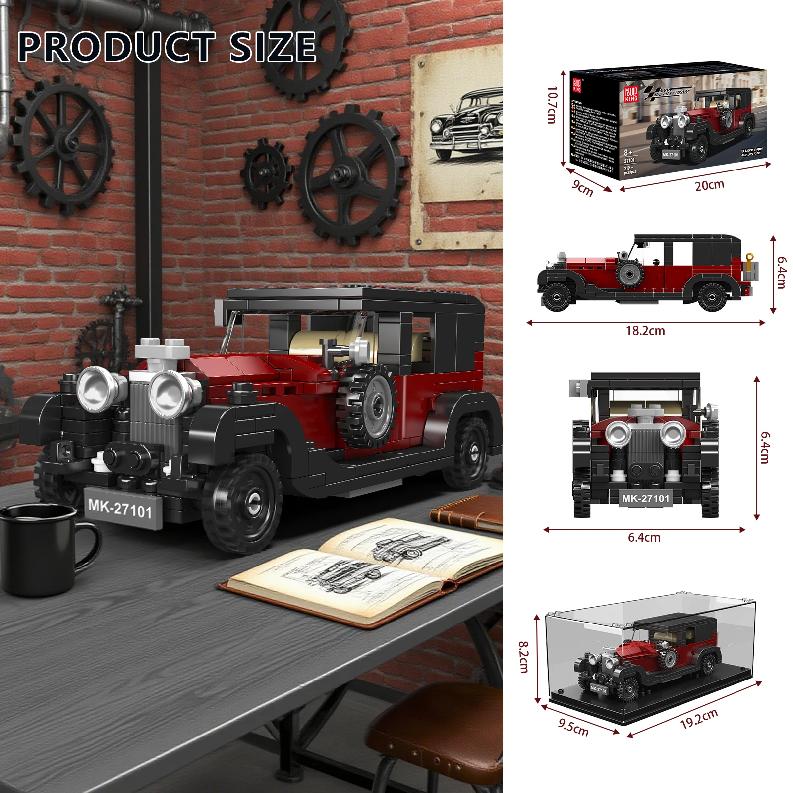 ريترو 27104/27101 نموذج سيارات اللبنات مع صندوق واضح الأولاد الجمعية سيارة مشهورة تحصيل مركبة MOC الطوب اللعب الهدايا #6