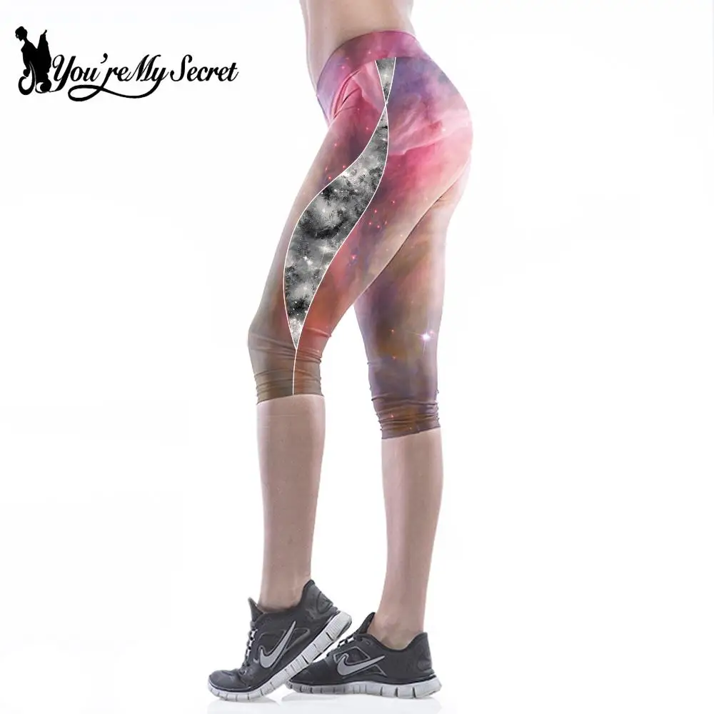 [You're My Secret] Women Capris Print Pants Quick Dry 3/4 High Waist Push Up Fitness Seamless Legging Workout Jogging For Female