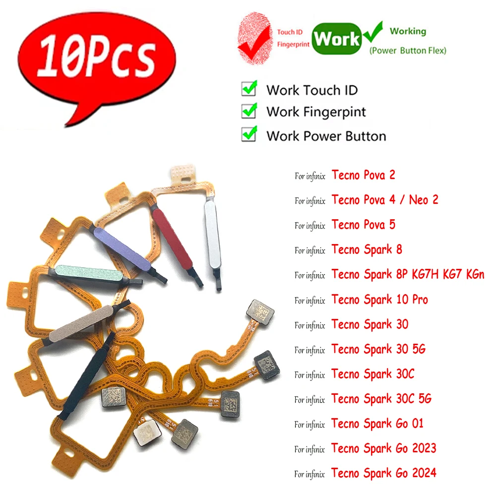 10Pcs,Fingerprint Home Button Connection Flex Cable For infinix Tecno Pova 2 4 5 Neo 2 Spark 8 8P 10 Pro 20C 30 30C 5G Go 01 202