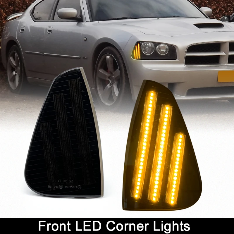 2PCS lights For Dodge Charger 2006-2010 Smoked Lens Front Wing Dynamic Amber Turn Signal Lamp Corner Light