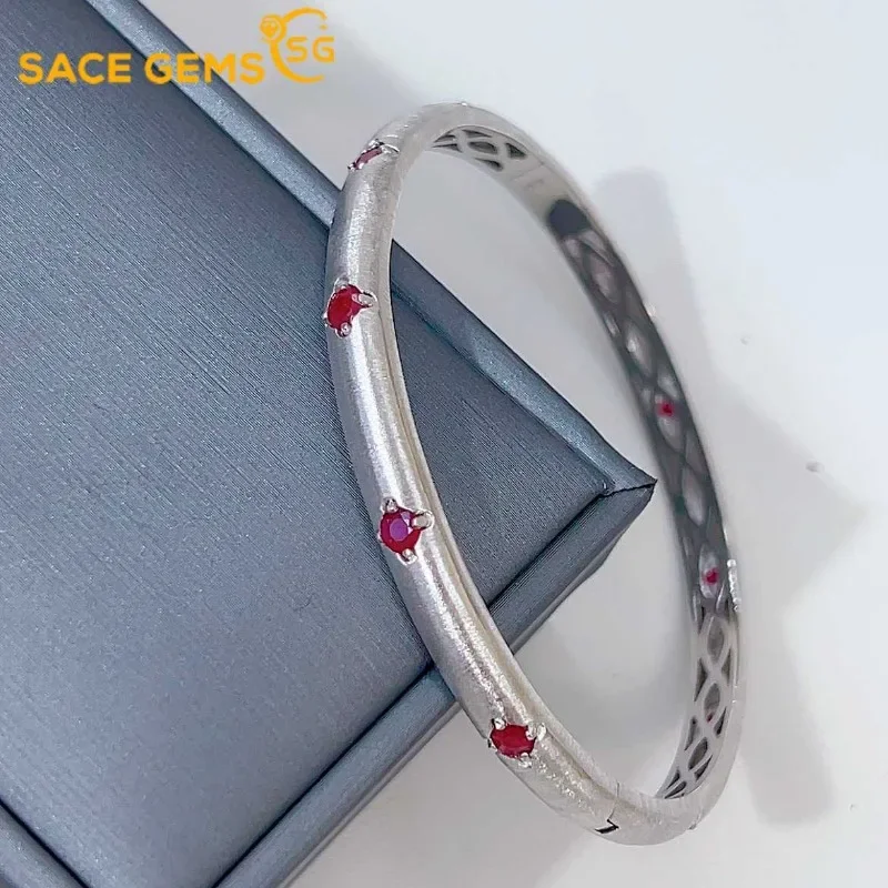 

SACE GEMS New Certified 3mm*10pcs Natural Ruby Bracelets 925 Sterling Silver 18cm for Women Engagement Party Fine Jewelry Gift