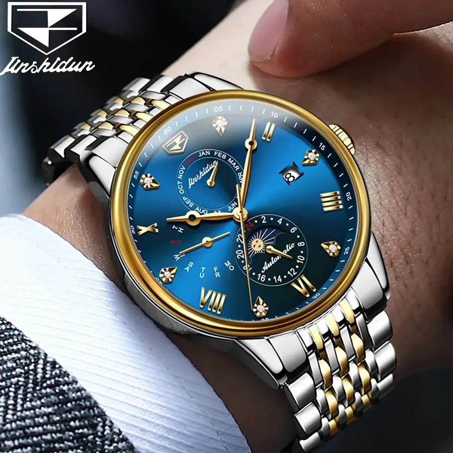 

JSDUN 8946 Mens Watch Original Fashion luxury Business Multifunctional Mechanical Watch﻿ Waterproof Moon Watches For Man Gifts