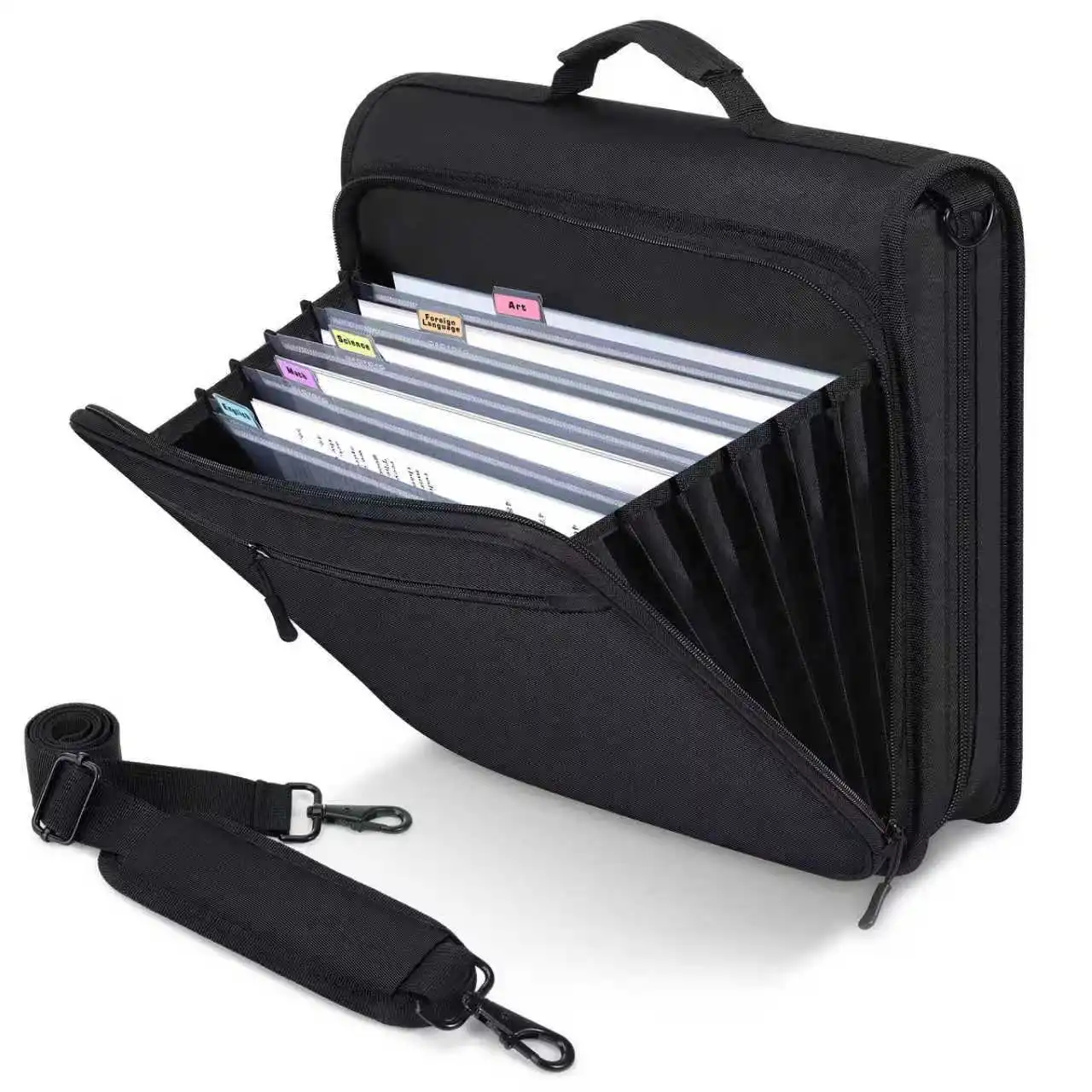 A4 Zipper File Bag 5 Pocket Document Bag Oxford Accordion File Pouch Transparent Inner Page Document Organizer