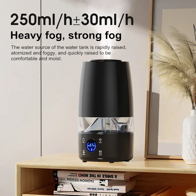 4L Black Humidifier for Bedroom, Ultra Quiet, Auto Shut-Off, Night Light, Easy to Clean - Perfect for Home, Office, Baby Nursery
