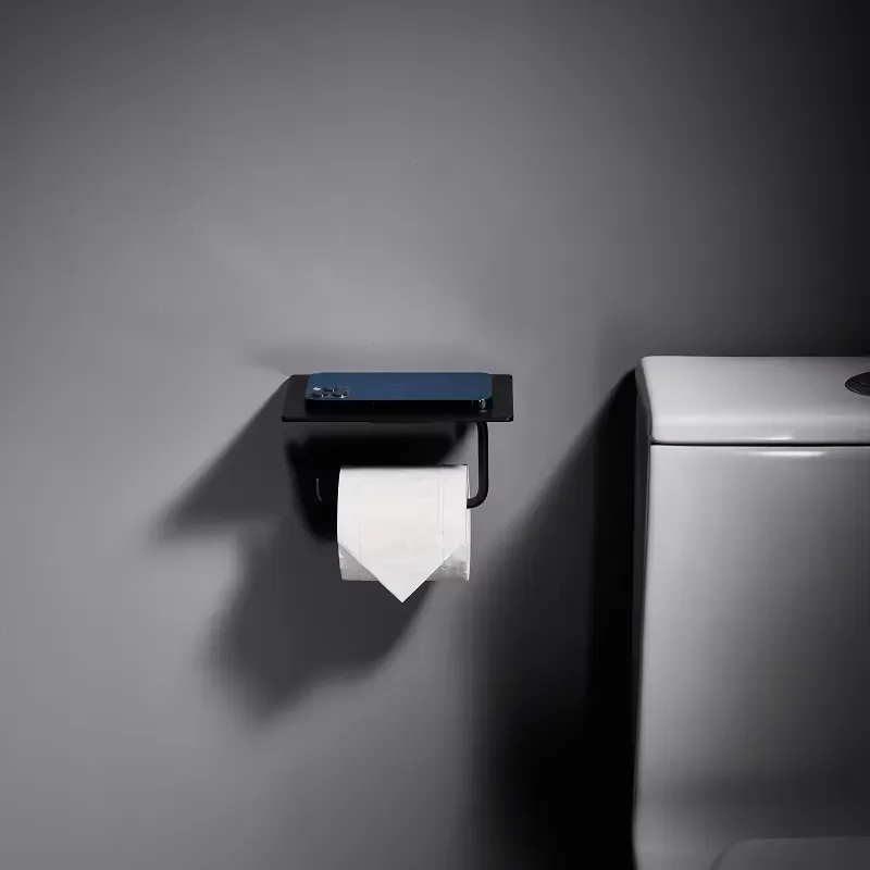 Modern Wall Mounted Toilet Paper Holder with Phone Shelf Custom Logo Tissue Roll Stand for Bathroom Washroom Storage