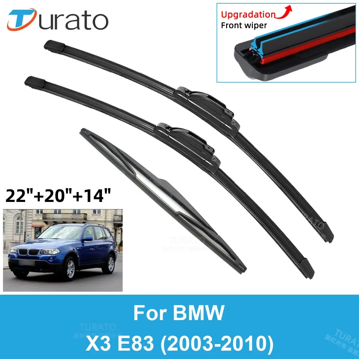 

3PCS Car Wiper Blades for 2003-2010 BMW X3 E83 Rear Windshield Wipers Double Rubber Car Accessories 2006 2007 2008 2009 2010