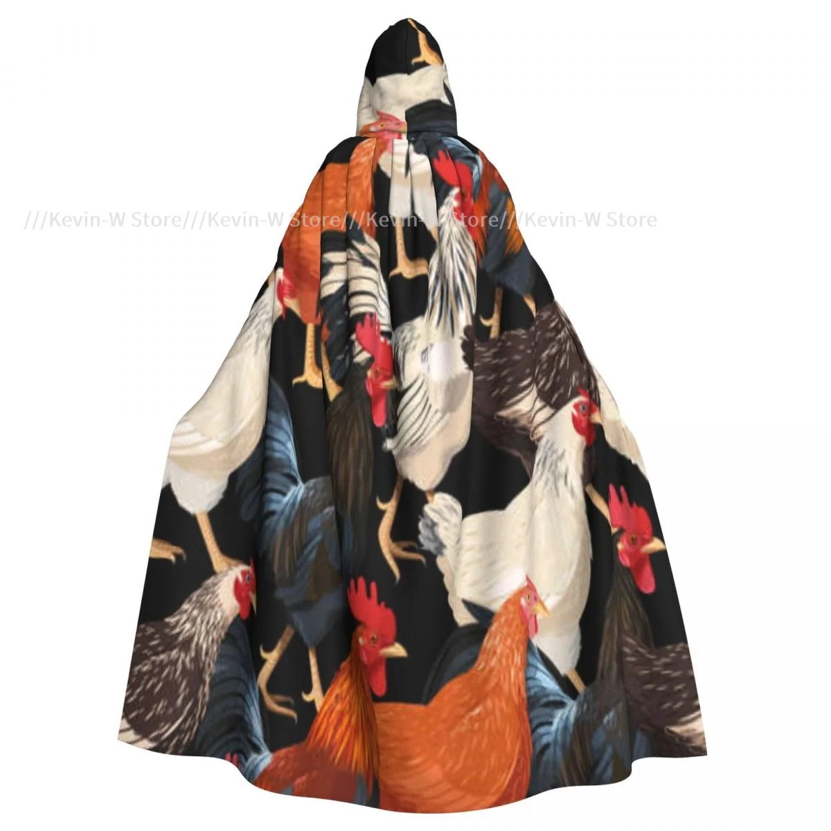 Unisex Adult Colorful Hens Pattern Cloak with Hood Long Witch Costume Cosplay