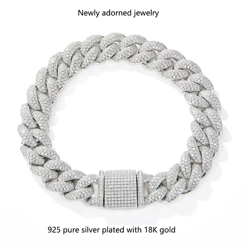 

A 925 sterling silver hiphop bubble chain bracelet, 12mm wide, fully set with moissanite stones, featuring micro-set cubic zirco