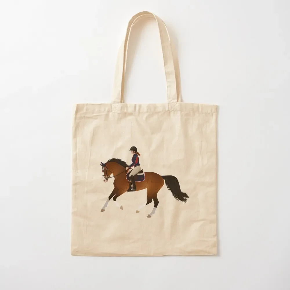 

Bay Dutch Warmblood and Rider - Equine Rampaige Tote Bag ecological bags canvas shopping bag Bag