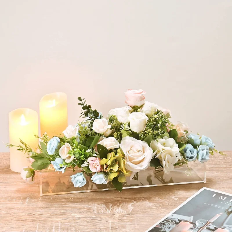 Clear Acrylic Flower Rectangular Vase For Dining Table Wedding Decoration Rose Gift Box Floral Vases Home Decor New Dropshipping