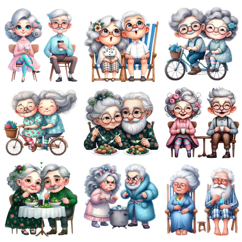 Grandpa and grandma Interesting couple Iron-On Transfer For Clothing Patches DIY Washable T-Shirts Thermo Sticker Applique