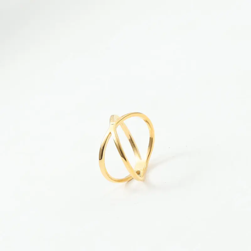 Simple X Ring for Women PVD Gold Plated Titanium Steel Cross Ring