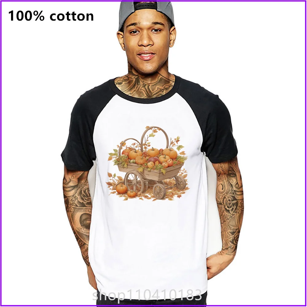 Harvest Pumpkin And Fruit On Cart With Autumn T Shirts For Men'S Women Tshirt T-Shirt Apparel Screen Printing Anime Costume Heav