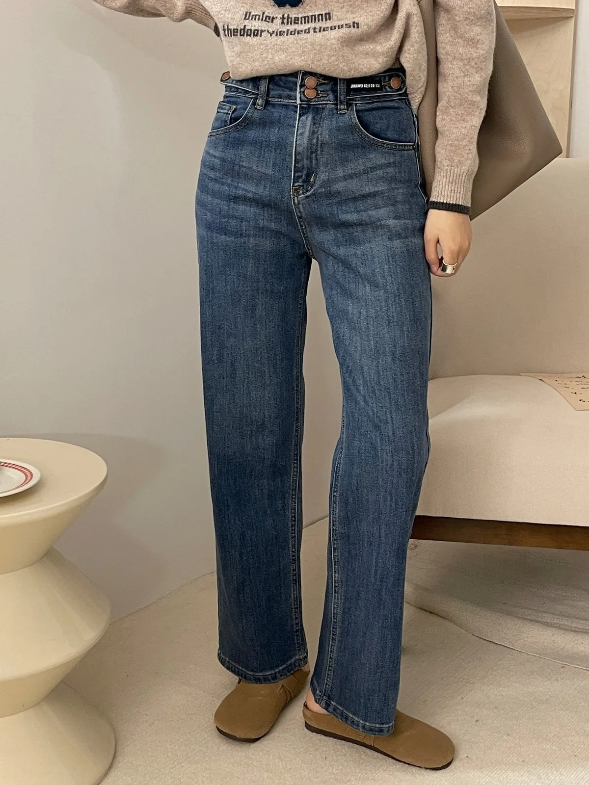 ZHISILAO New High Waist Straight Jeans Women Vintage Wide Leg Full Length Denim Pants Streetwear Spring 2024